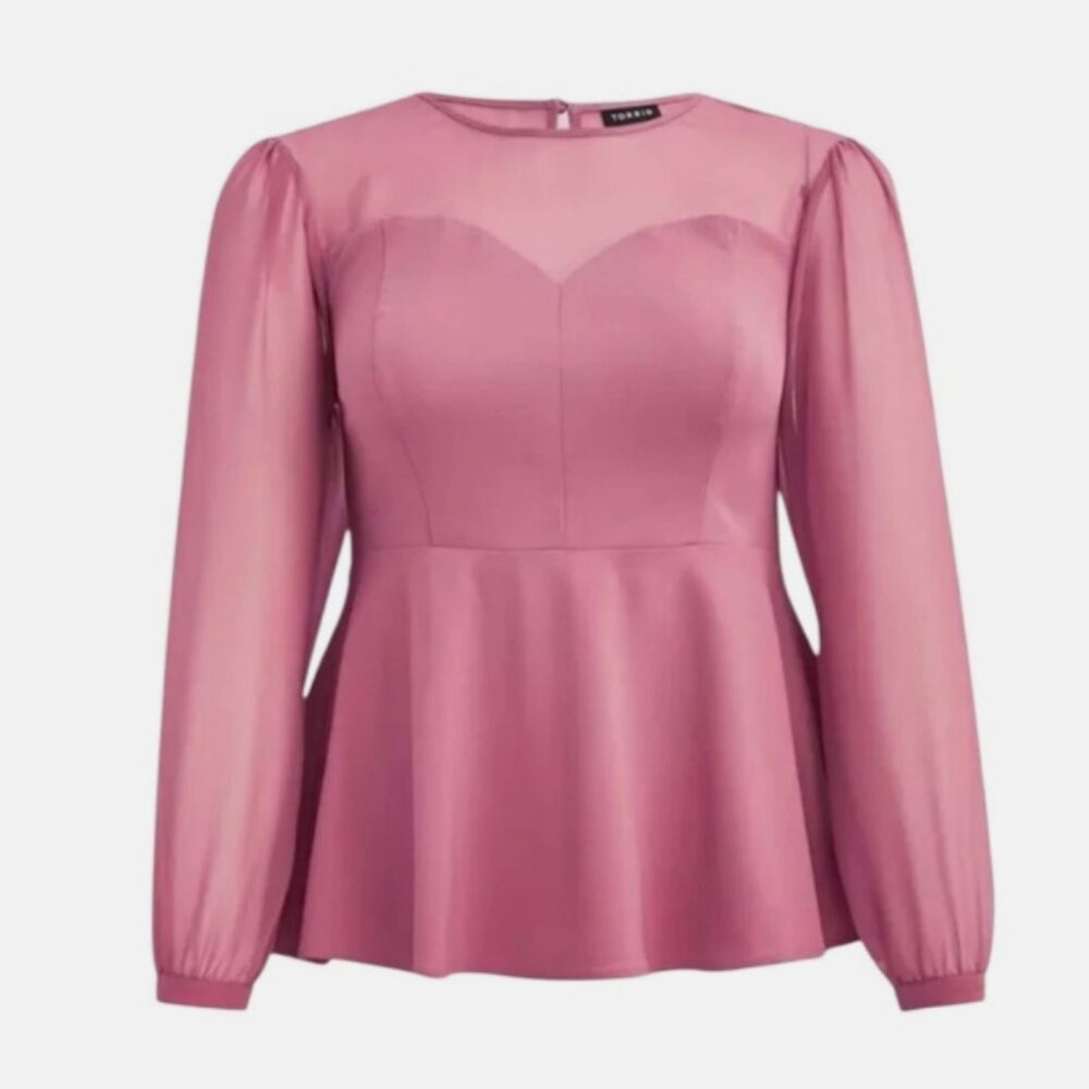 NWT Torrid Rose Mesh Inset LS Peplum with Sweetheart Bust